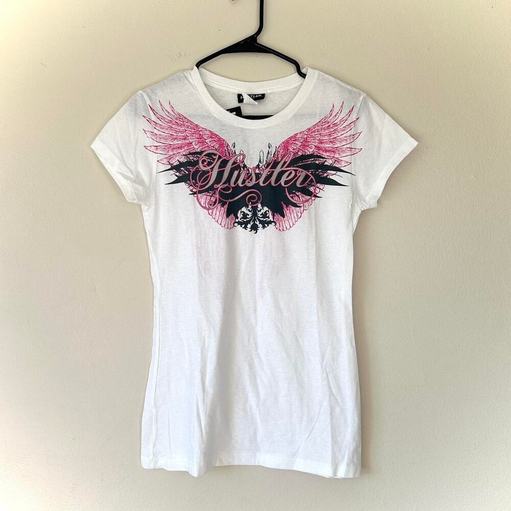 Women's Y2K 2000s Huster Angel Wings Top Size Large Grunge Skater Mcbling